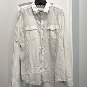 Calvin Klein body fit L white waffle LS button down shirt